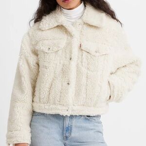 Levi's Women's Off-White Ivory Cream Teddy Sherpa  Trucker Jacket M